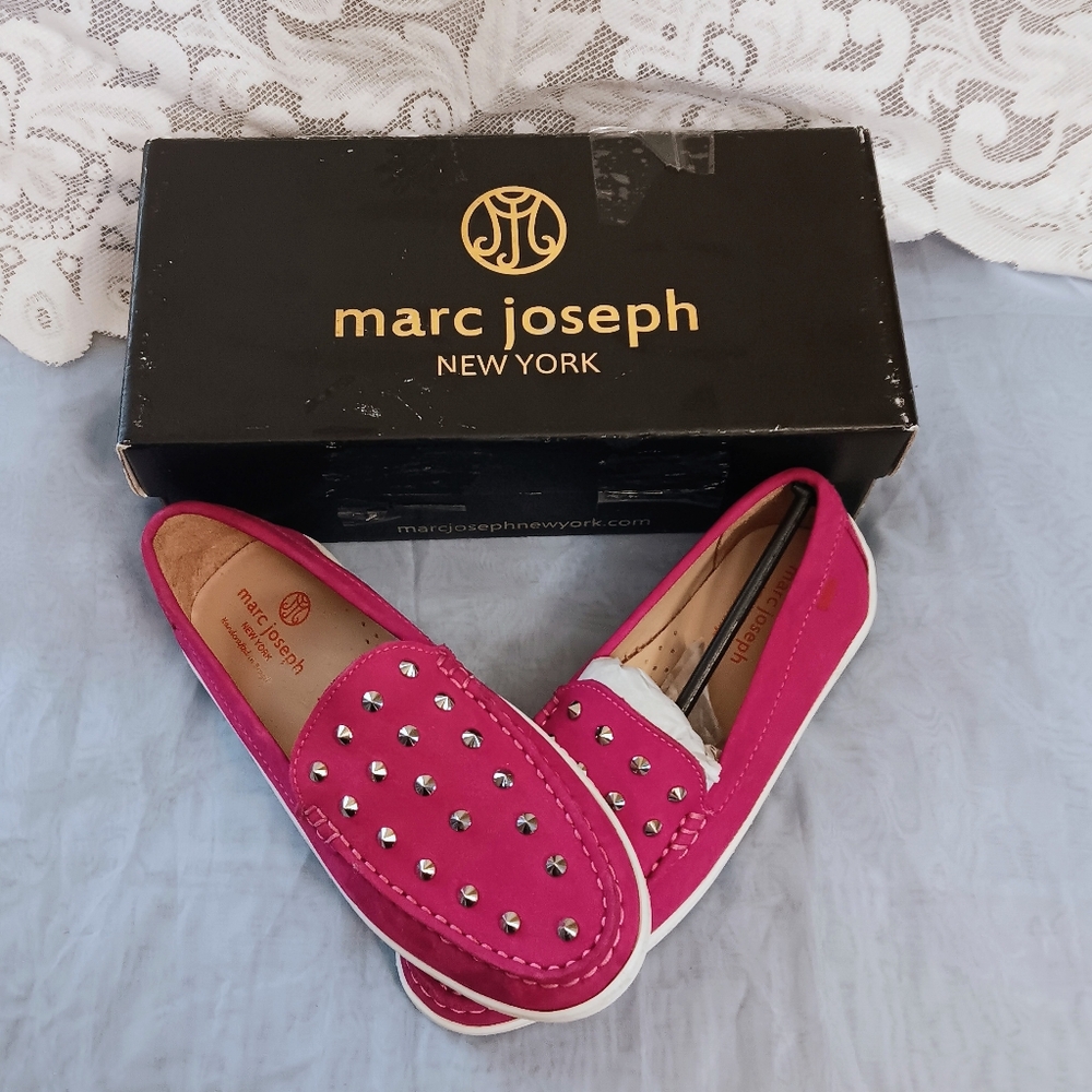 Marc Joseph New York Mott St Pink Studded Genuine Leather Suede Loafers NIB 3.5